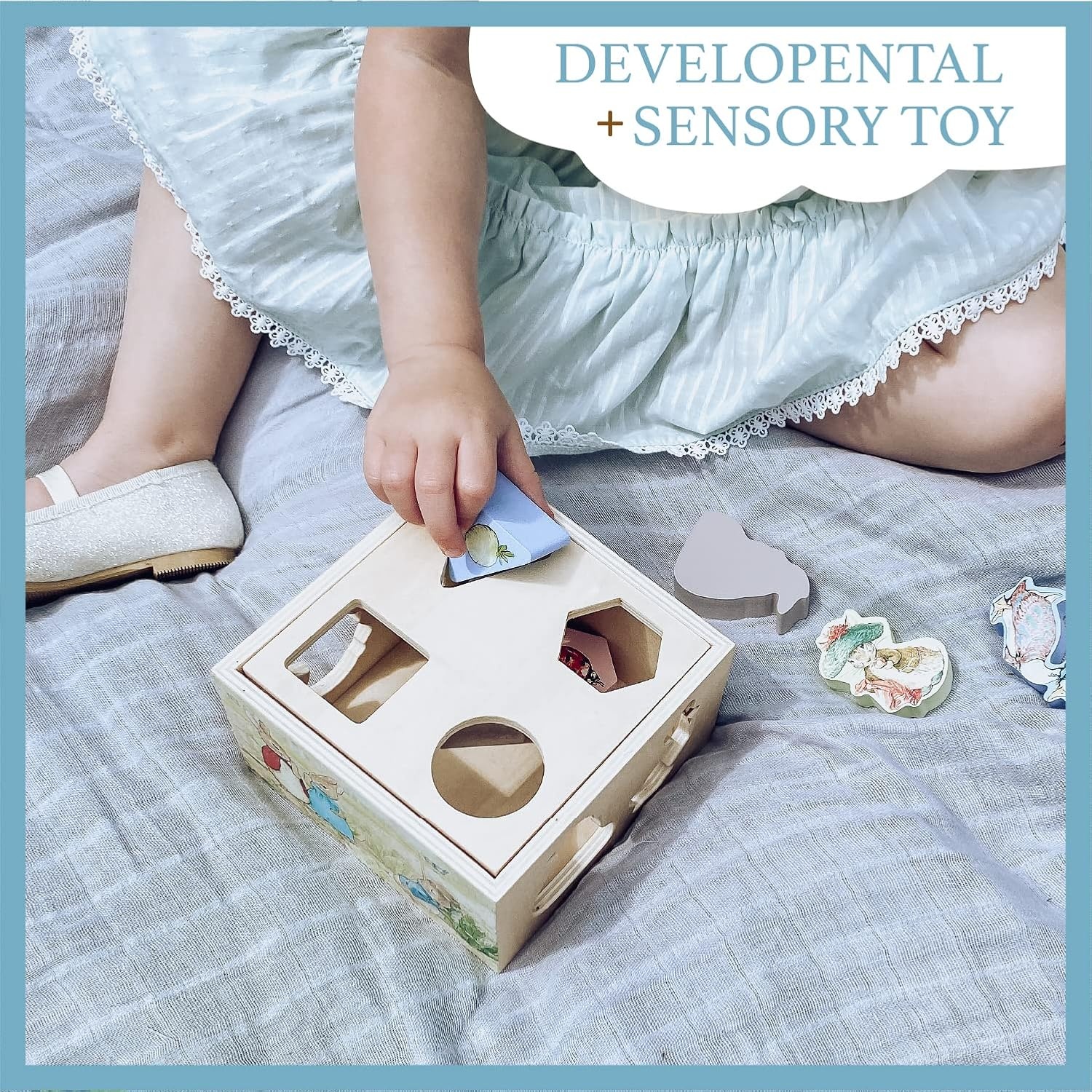 image:imageKIDS PREFERRED Beatrix Potter Peter Rabbit Wooden Shape Sorter for Toddlers Includes 8 Pieces MulticolorWooden Shape Sorter