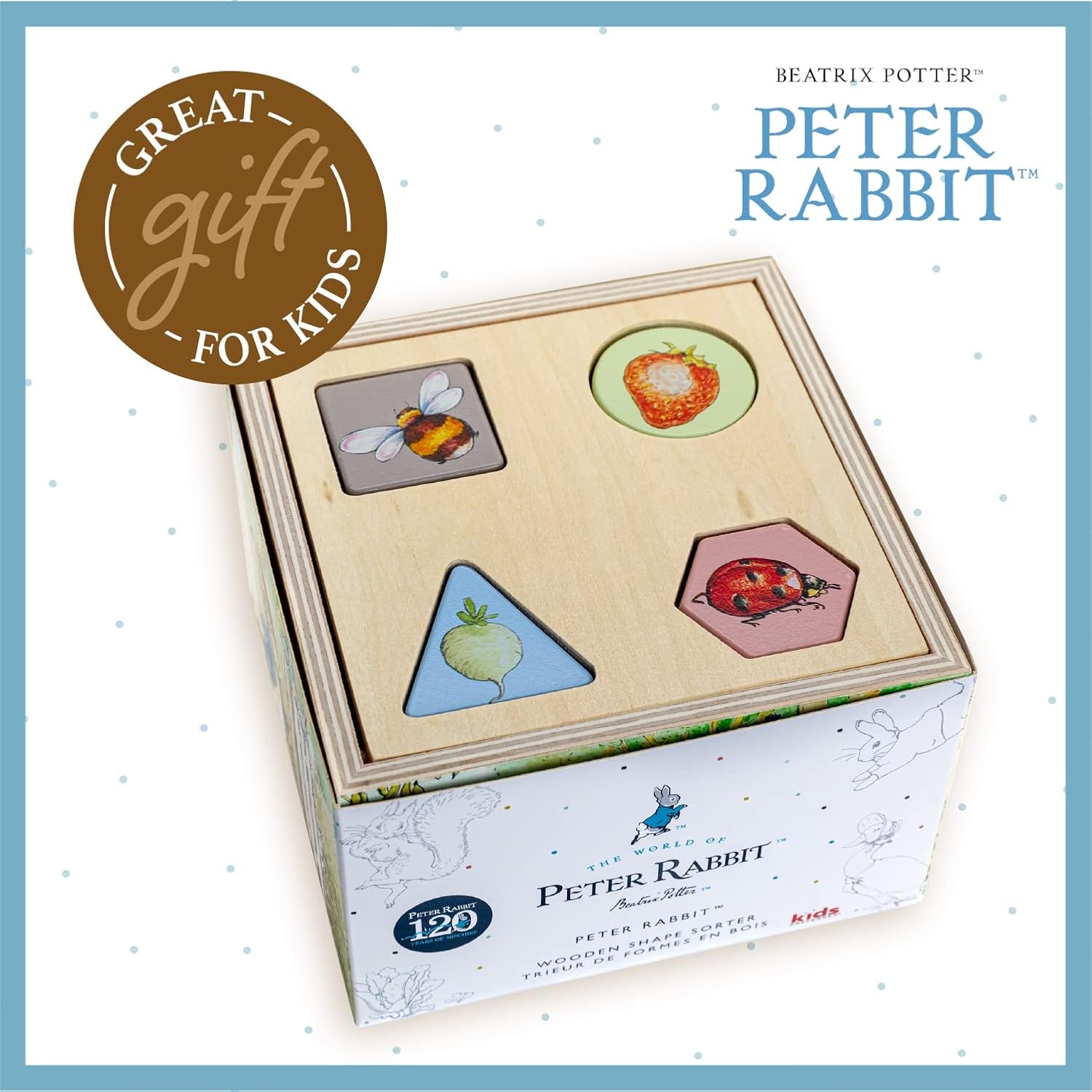image:imageKIDS PREFERRED Beatrix Potter Peter Rabbit Wooden Shape Sorter for Toddlers Includes 8 Pieces MulticolorWooden Shape Sorter