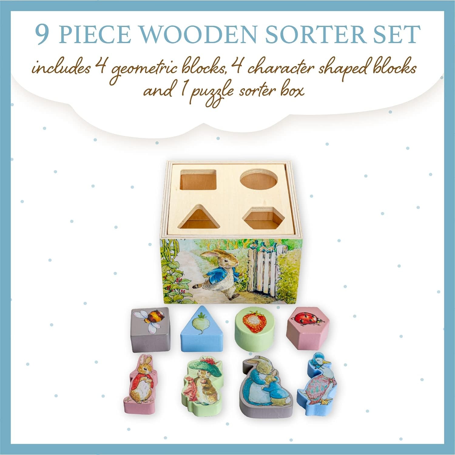 image:imageKIDS PREFERRED Beatrix Potter Peter Rabbit Wooden Shape Sorter for Toddlers Includes 8 Pieces MulticolorWooden Shape Sorter