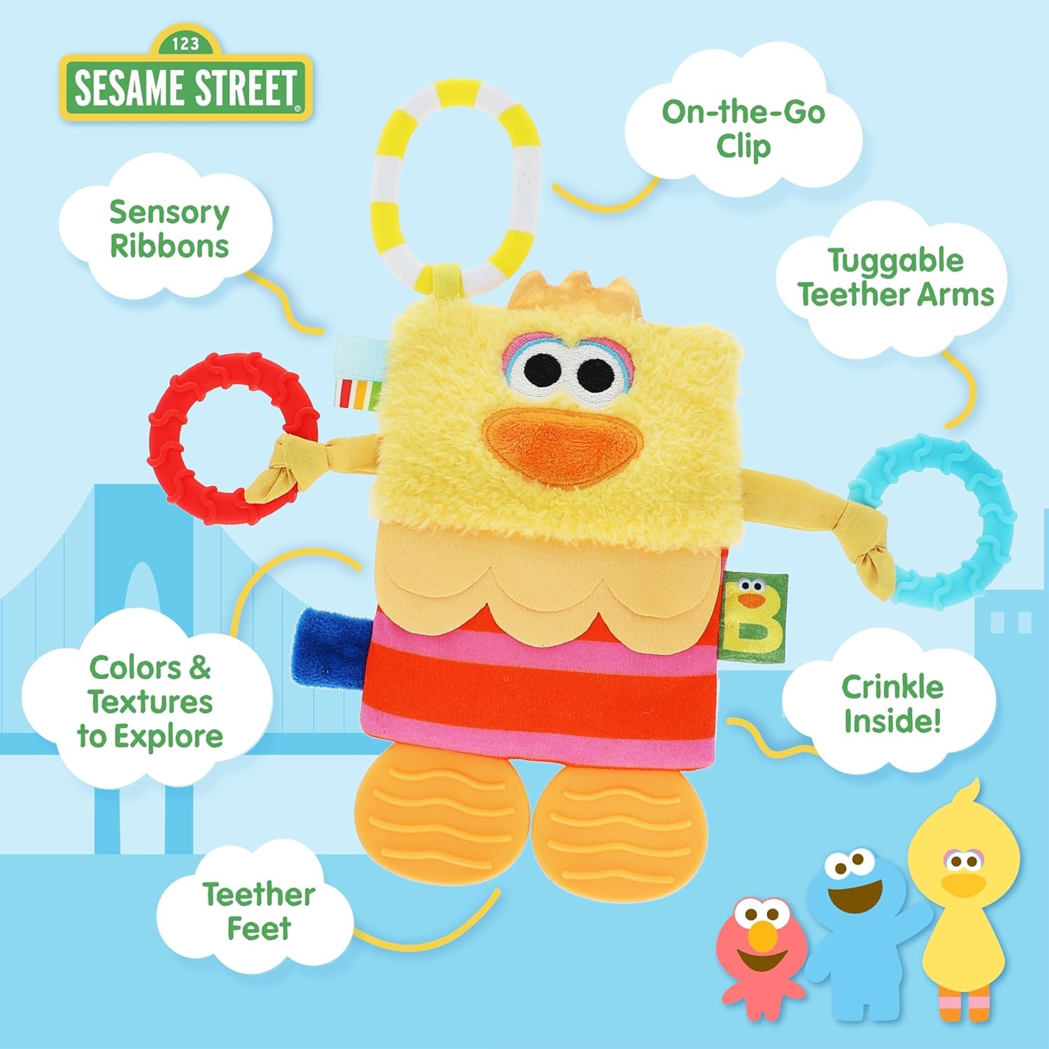 image:imageKids Preferred Sesame Street Big Bird Tug amp Tag Plush Sensory Toy for Newborns