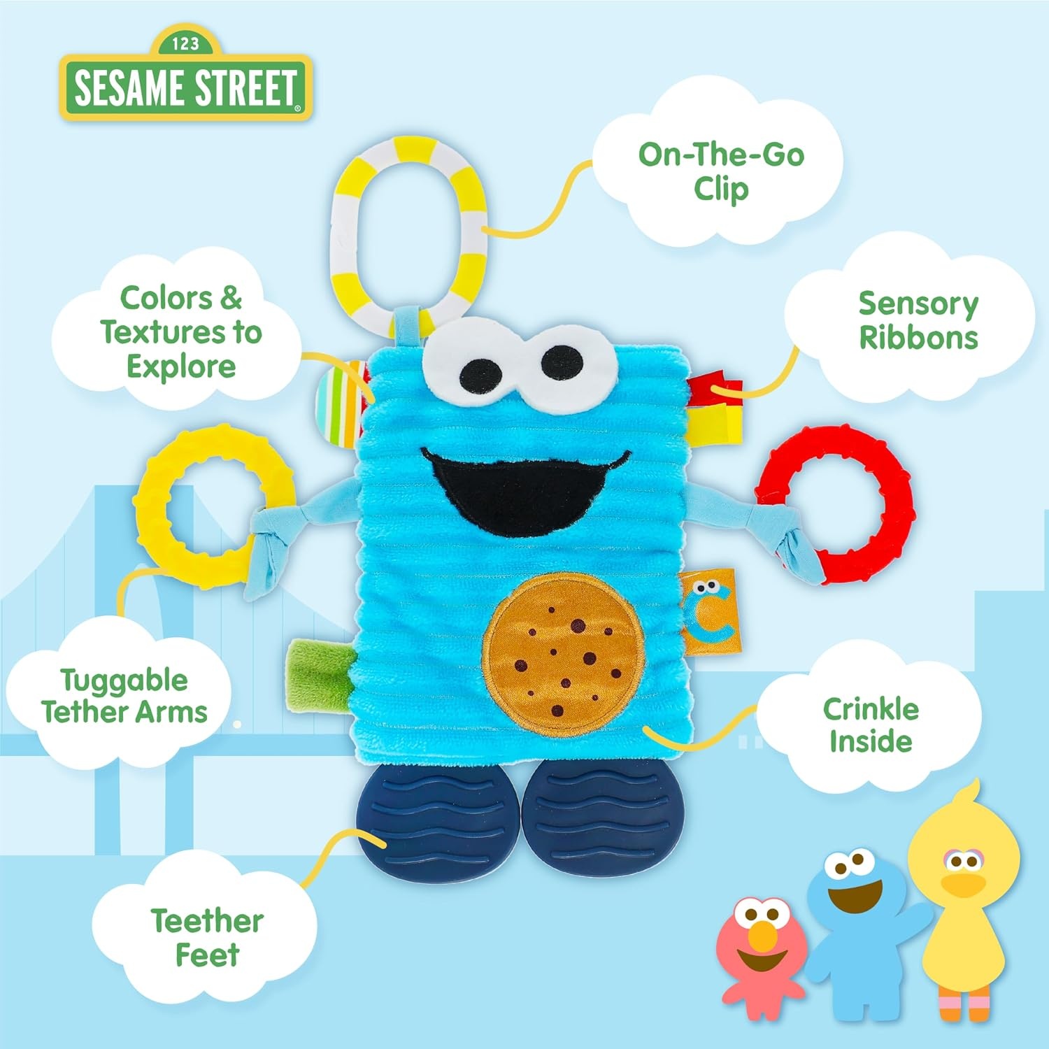 image:imageKids Preferred Sesame Street Cookie Monster Tug amp Tag Plush Sensory Toy for Newborns