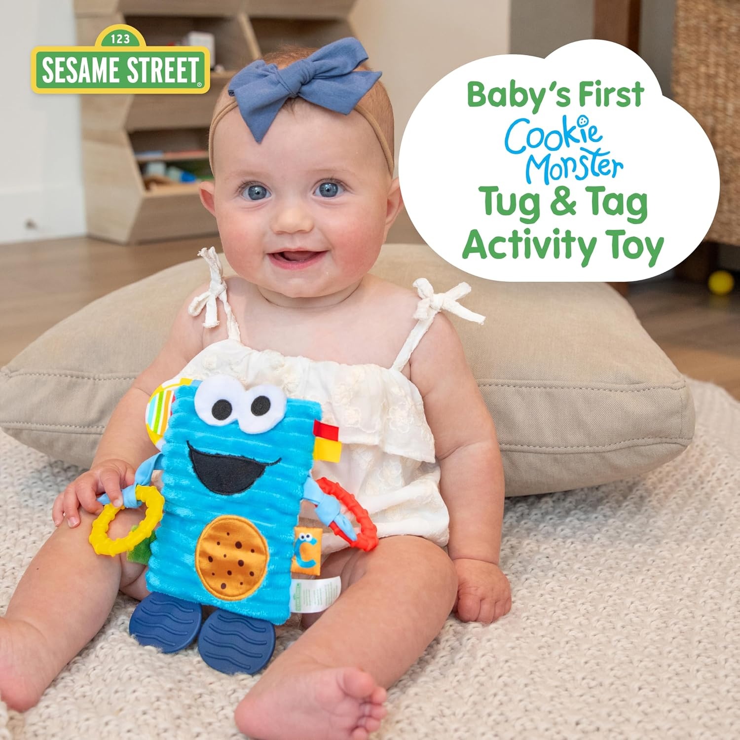image:imageKids Preferred Sesame Street Cookie Monster Tug amp Tag Plush Sensory Toy for Newborns