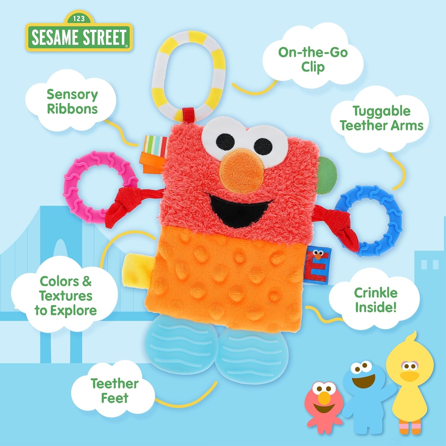 image:imageKids Preferred Sesame Street Elmo Tug amp Tag Plush Sensory Toy for Newborns