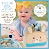 image:imageKids Preferred Peter Rabbit Tissue Box Sensor Toy 8 Double Sided Tissues For Infants Babies and Kids Based on the Beatrix Potter Books