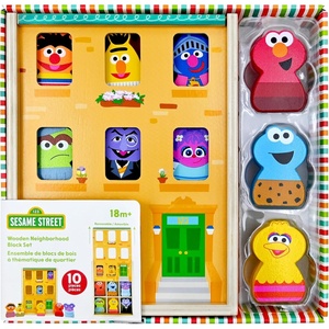 image:imageKids Preferred Sesame Street Wooden Neighborhood Block Set with Storage Case Toddler Sorting and Matching Blocks