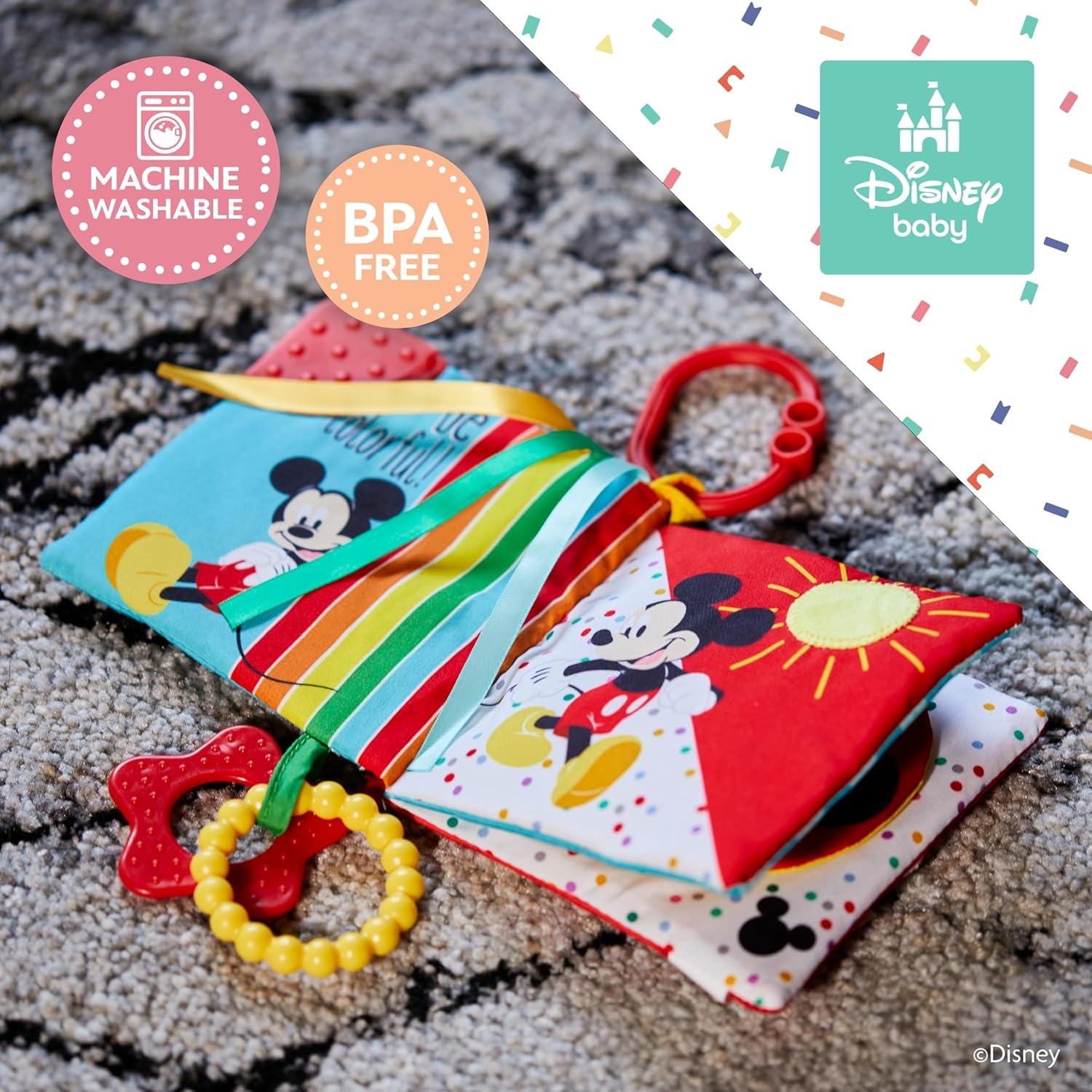 image:imageKids Preferred Disney Baby Mickey Mouse Colorful Crinkle Soft Book with Teething Corner and OnTheGo Clip for BabiesMickey Mouse