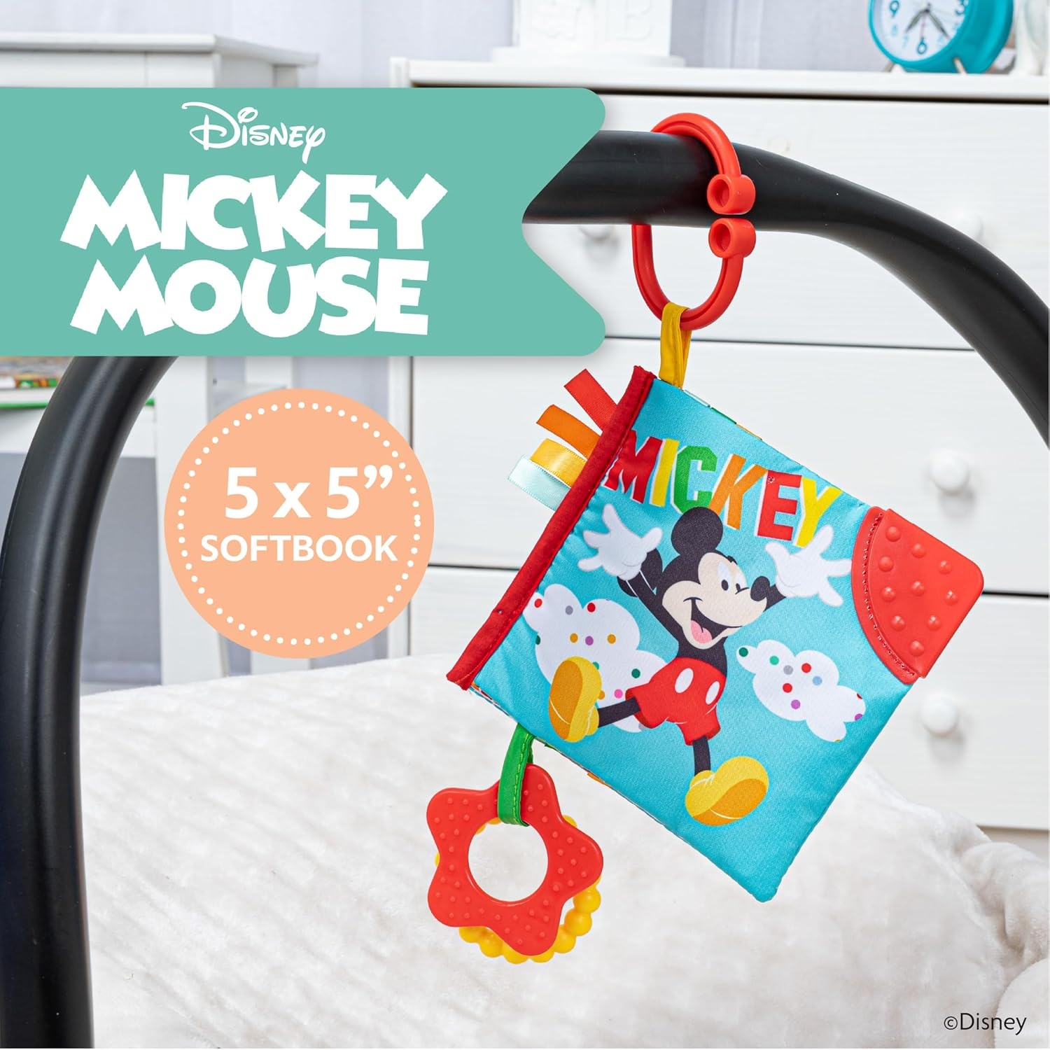 image:imageKids Preferred Disney Baby Mickey Mouse Colorful Crinkle Soft Book with Teething Corner and OnTheGo Clip for BabiesMickey Mouse